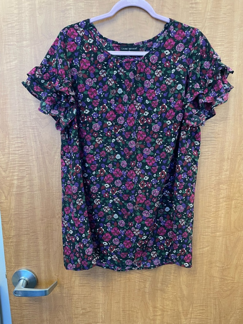 Lane Bryant Black Floral Ruffle Sleeve Blouse